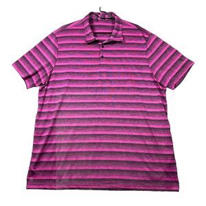 Adidas Golf Striped Print Polo Shirt Men's‎ Pink Sz 2XL Performance All Over